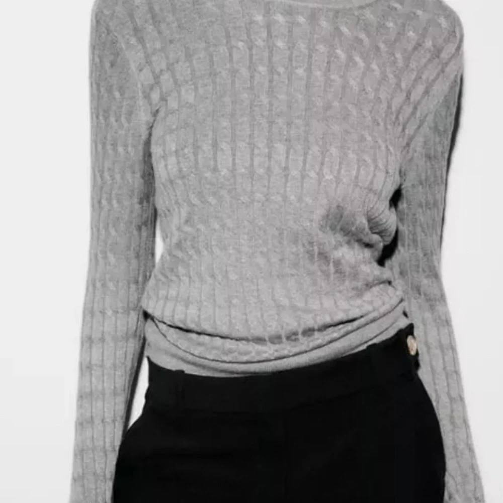 Zara Sweater Cable Knit Round Neck Gray Size M - Picture 4 of 15